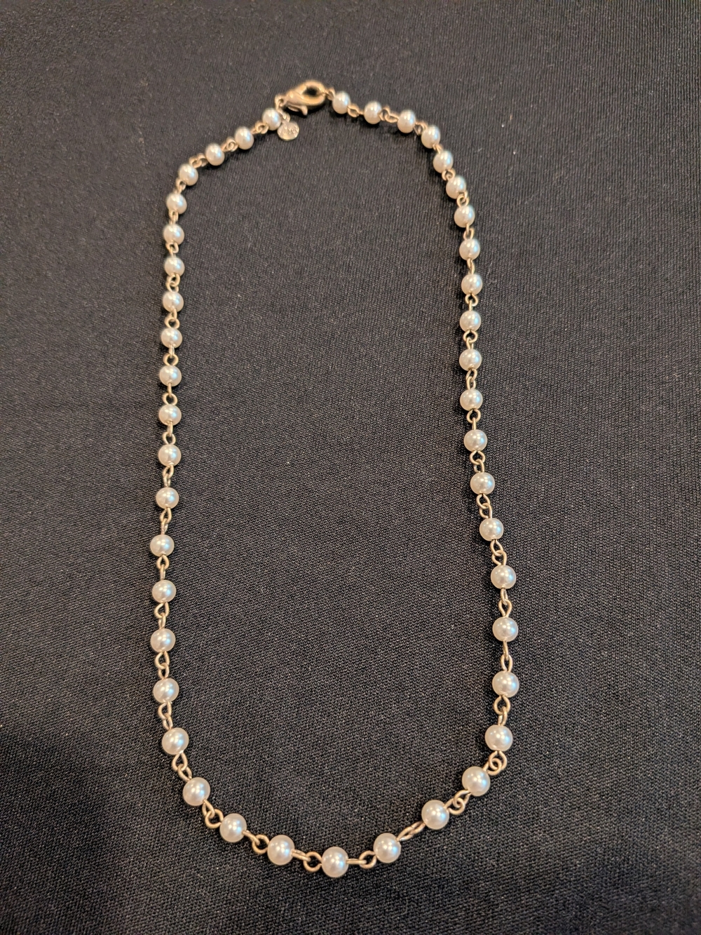 Vintage 2007s Faux Pearl Station Necklace in White and Gold Tone Made In Egypt